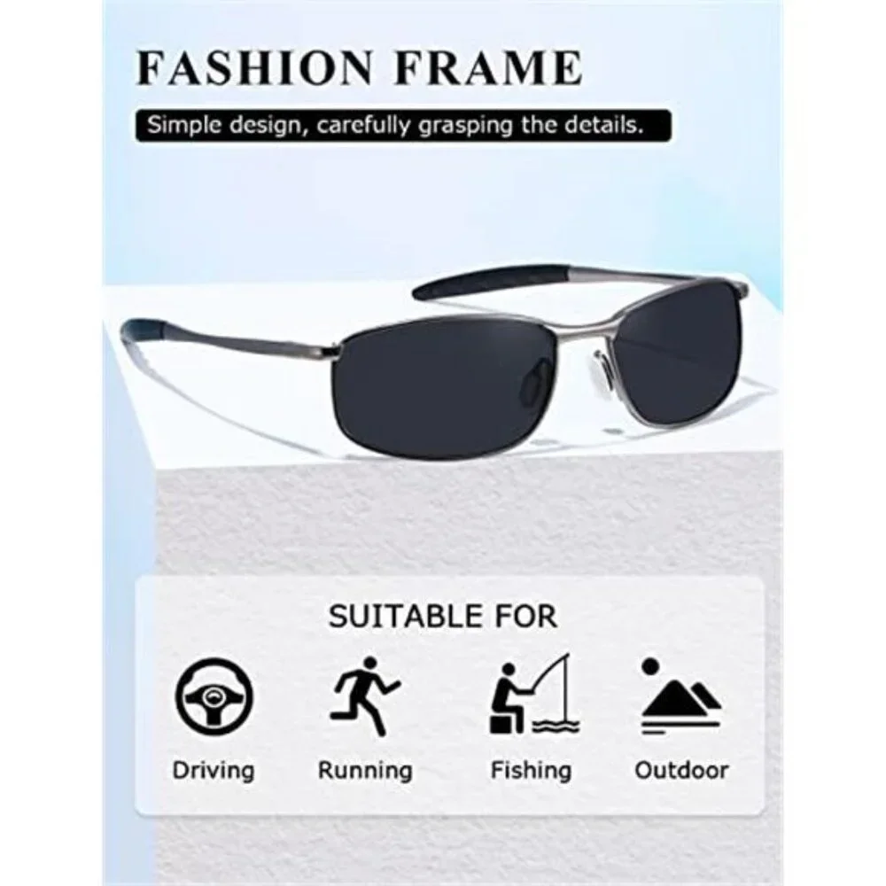 Polarized Sunglasses For Men Rectangle Metal Frame Retro Sun Glasses AE0395